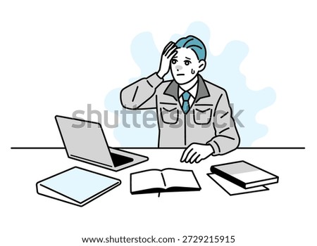 Illustration of a man in work clothes working at a desk