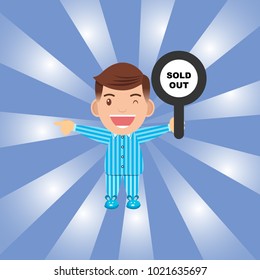illustration man work with sleep easy work and sold out business