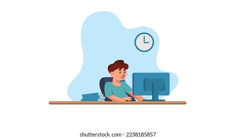 Illustration of man working with computer. Flat design