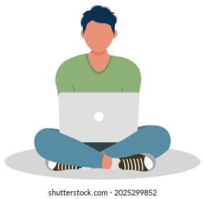 illustration of a man working with a computer. Work from home. Flat vector illustration