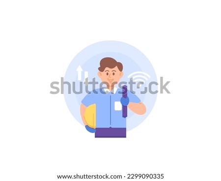 Illustration of a man working as a fiber optic technician. carry fiber optic cable. field or outdoor workers. communication, internet, network. occupation or profession. Illustration character design