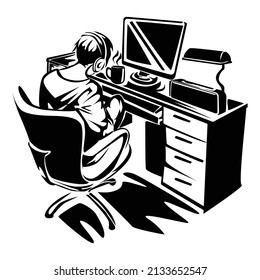 illustration of a man working in front of a computer