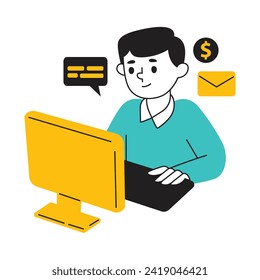 Illustration of a man working in front of a computer