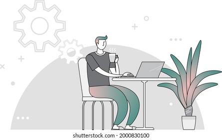 Illustration of a man working at home