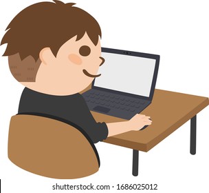 Illustration of a man working at home using a personal computer.