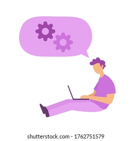 Illustration of man working with laptop vector flat design
