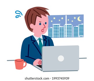 Illustration of a man working late