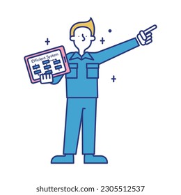 It is an illustration of a man working in a manufacturing technology occupation.