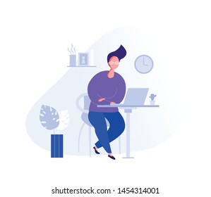 Illustration with a man working in the office, making a presentation, negotiating and discussing business issues, developing ideas. Flat cartoon vector banners.