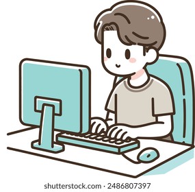 Illustration of man working on computer
