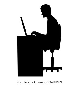 Illustration of a man working on the computer on an isolated background