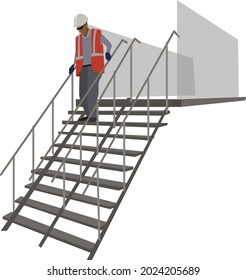 Ilustración del hombre trabajando en el trabajo a altura en el sitio de construcción. industrial, técnicos, constructores, edificios, residencias, paisajes urbanos. Ilustración plana del vector