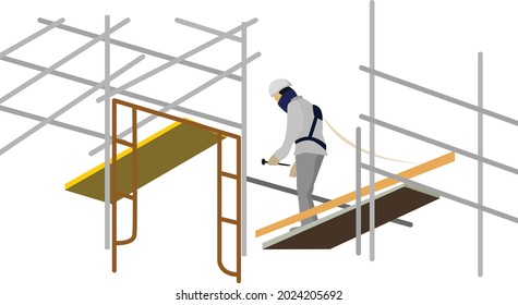 Illustration of Man Working on the Working at height on construction site. industrial, technicians builders, building, residential, cityscape. Vector flat illustration