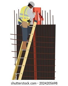 Illustration of Man Working on the Working at height on construction site. industrial, technicians builders, building, residential, cityscape. Vector flat illustration