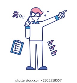 Es una ilustración de un hombre que trabaja en un trabajo de control de calidad.