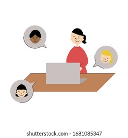 Illustration of man working remotely. Global business video conference