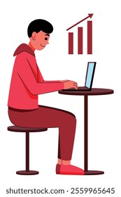 Illustration of Man Working Remotely with Laptop