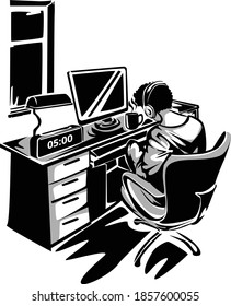 Illustration of man working in vintage style.