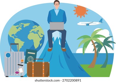 Ilustración de un hombre trabajando mientras se mueve
