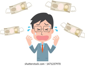 Illustration of a man worried about having no money