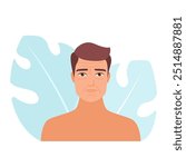 Illustration of a man with wrinkles and aging skin. Skincare issue vector concept.