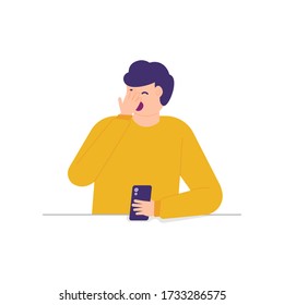 illustration of a man yawning because he was so bored and sleepy. the concept needs entertainment and vacation. flat design. can be used for elements, landing pages, UI.