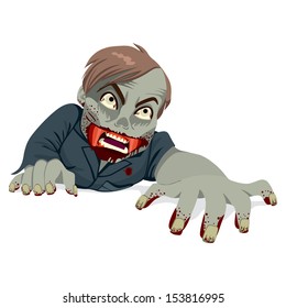 Illustration Of A Man Zombie With Rotten Face Crawling Isolated On White Background