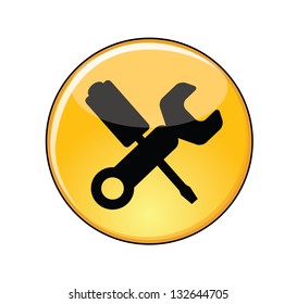 Illustration of Manage Settings Button : A Glossy or Shiny Yellow Manage Settings Button with a screw driver and a spanner