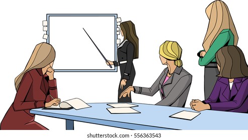 Illustration of a management presentation and teamwork activity