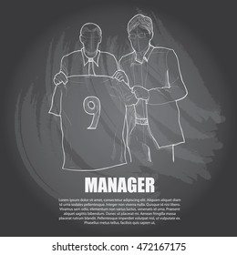 illustration of manager soccer. chalkboard.