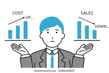 Illustration of manager struggling with rising costs and falling sales
