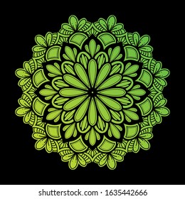 illustration of mandala art decor design. with a gradient of light green and dark very natural. vector illustration.