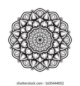 illustration of mandala art decor design. thick black lines against a white background. vector illustration.