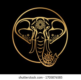 Illustration - mandala with beautiful elephant on the theme of yoga.