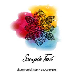 Illustration - mandala with beautiful watercolor on the theme of yoga.