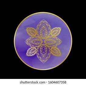 Illustration - mandala with beautiful watercolor on the theme of yoga.