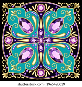 Illustration of a mandala brooch made using the technique of point painting
