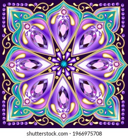 Illustration of a mandala brooch made using the technique of point painting