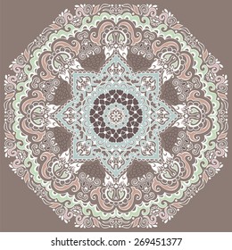 Illustration of mandala design. Concept image for card, yoga studio, meditation, stock vector.