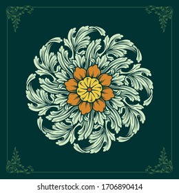 illustration Mandala ornaments design floral vector green color