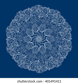 illustration, mandala, pattern, abstract on the blue background