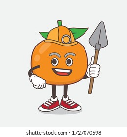 An illustration of Mandarin Fruit cartoon mascot character as cool miner
