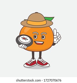 An illustration of Mandarin Fruit cartoon mascot character having a compass
