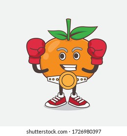 An illustration of Mandarin Orange cartoon mascot character in sporty boxing style
