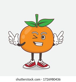 An illustration of Mandarin Orange cartoon mascot character with Winking eye