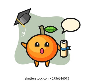 Illustration of mandarin orange cartoon throwing the hat at graduation, cute style design for t shirt, sticker, logo element