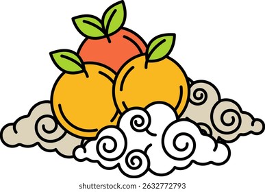 Ilustración de mandarina naranja en la nube 