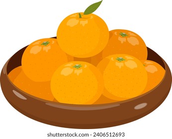 Illustration of mandarin oranges in a bowl