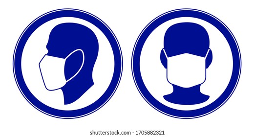 Illustration of the mandatory warning signs with human faces in face mask