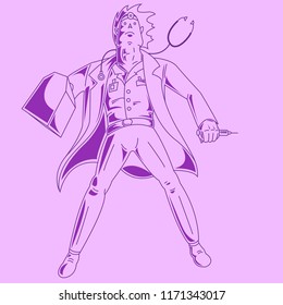 An illustration of a man-doctor in cartoon comic style.